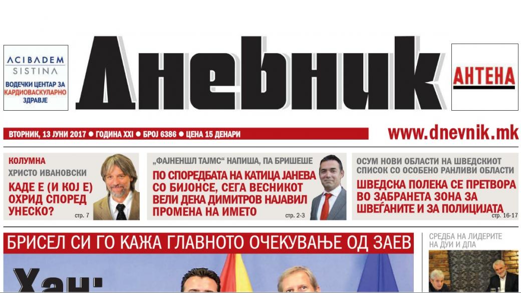Македонският вестник „Дневник“ фалира