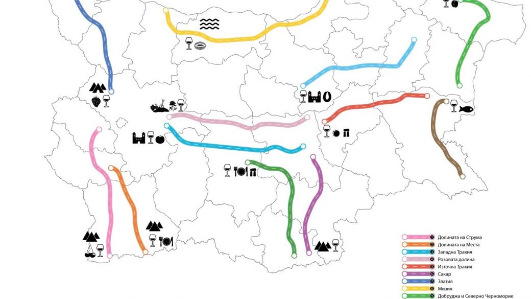 Интерактивна карта показва 12-те винено-кулинарни дестинации на България