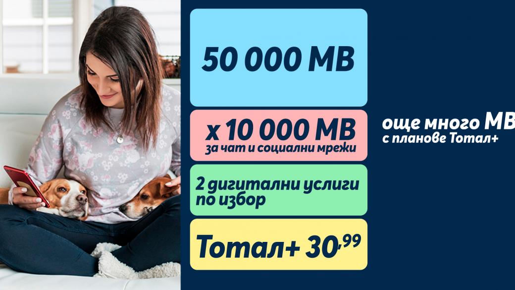 50 000 МВ на максимална скорост и неограничени минути с Тотал+ от Теленор