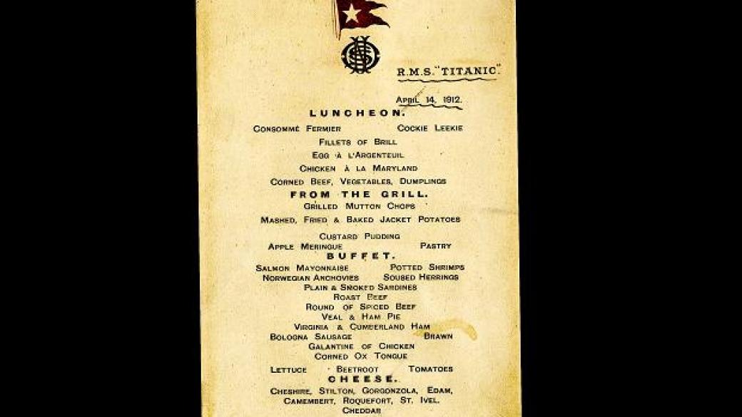 Продадоха меню от ресторант на „Титаник“ за 96 хил. долара