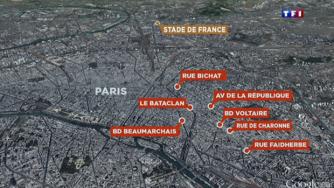 Карта на нападенията в Париж