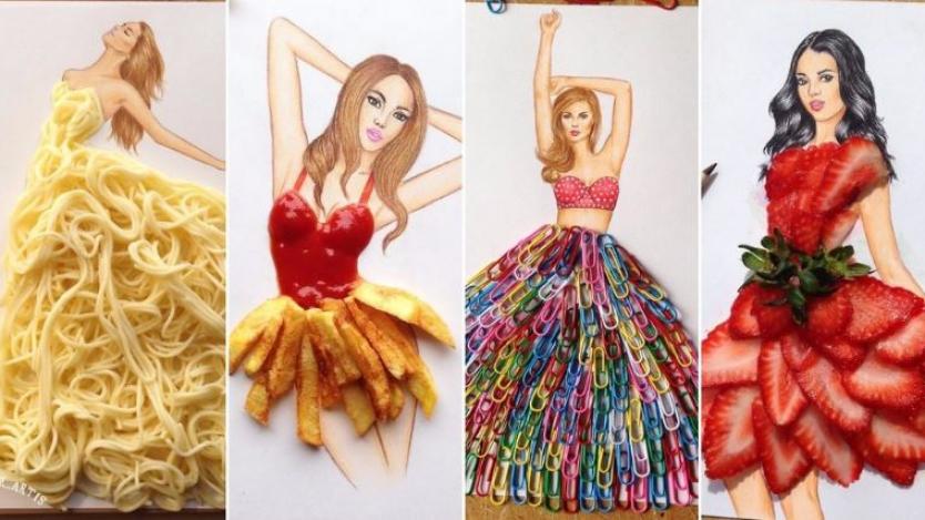 Вдъхновяващи рокли от храна и подръчни материали
