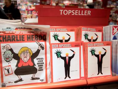 „Шарли Ебдо“ пародира „Шпигел“ с карикатура на Меркел