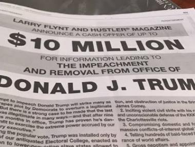 Hustler дава $10 млн. за информация, която ще доведе до отстраняването на Тръмп