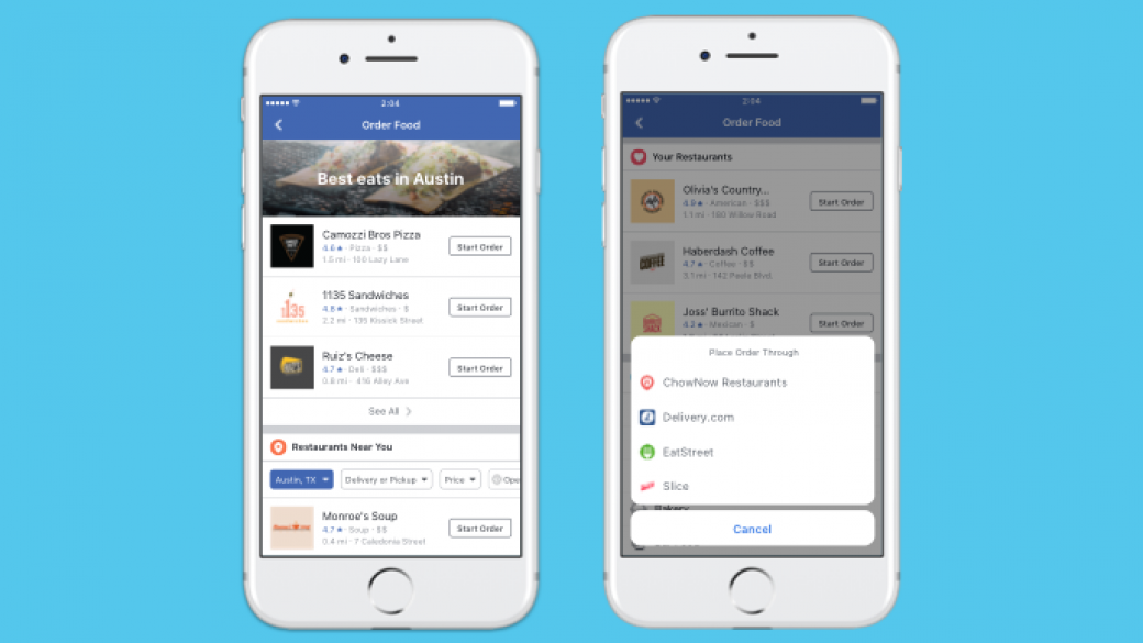 Facebook стартира услуга за поръчка на храна