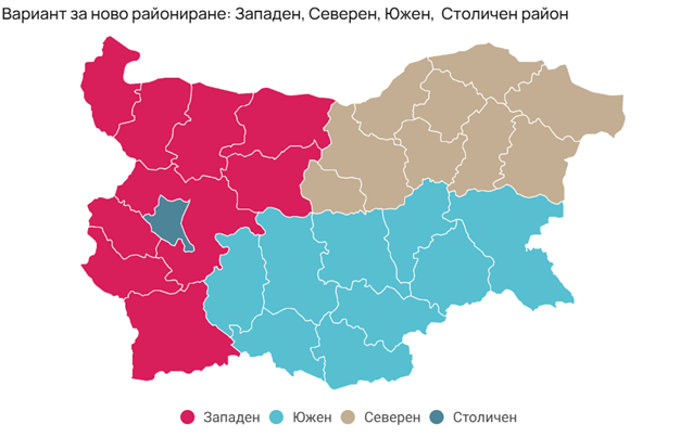Карта на районирането, предложено от ИПИ